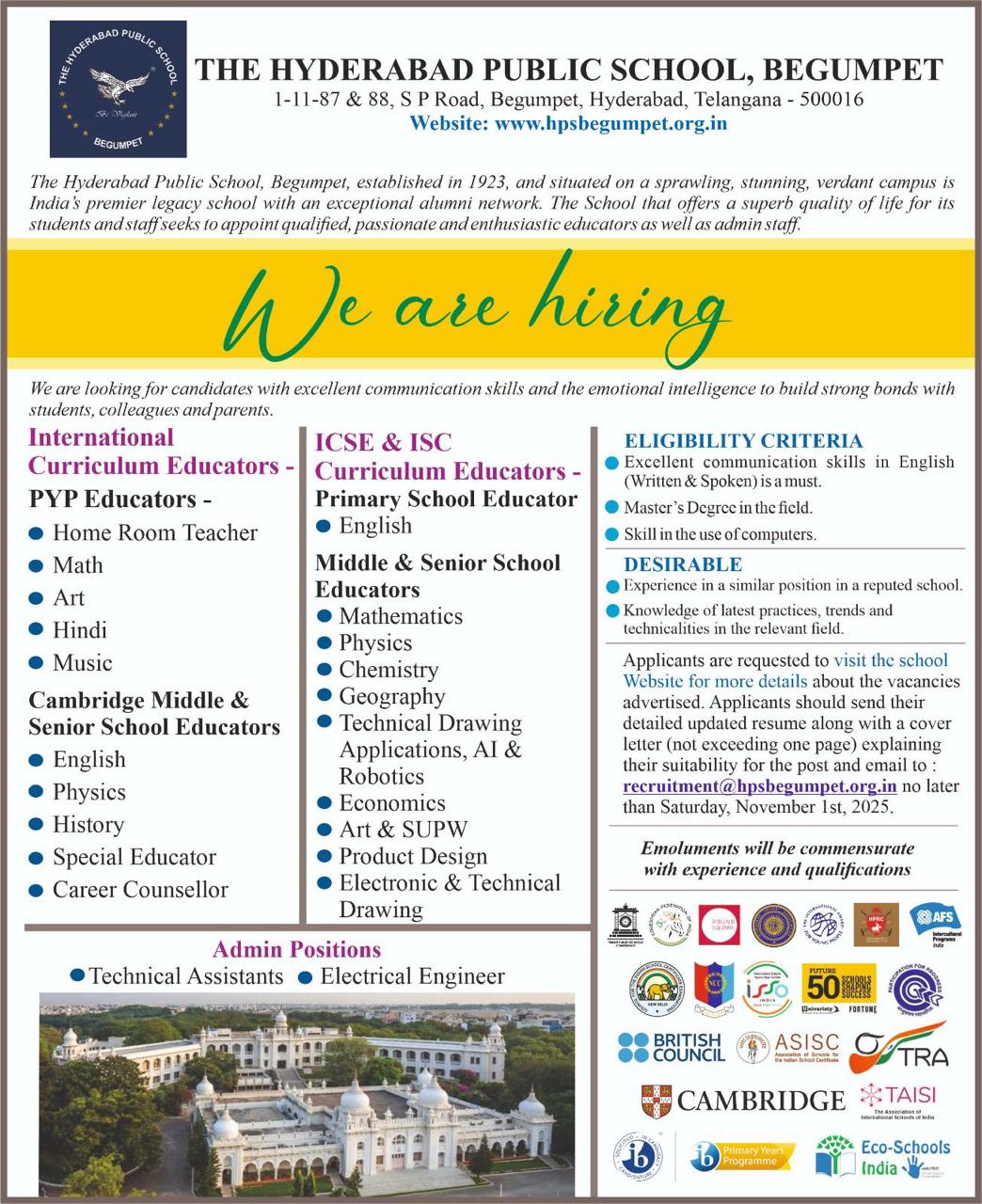 Advertisements - Staff Requirements 2025-26